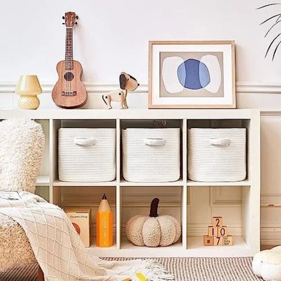 RUNKA Storage Cube Baskets - 3 Pack - 11 inch Square Baskets for Closet, White - Picture 3 of 9